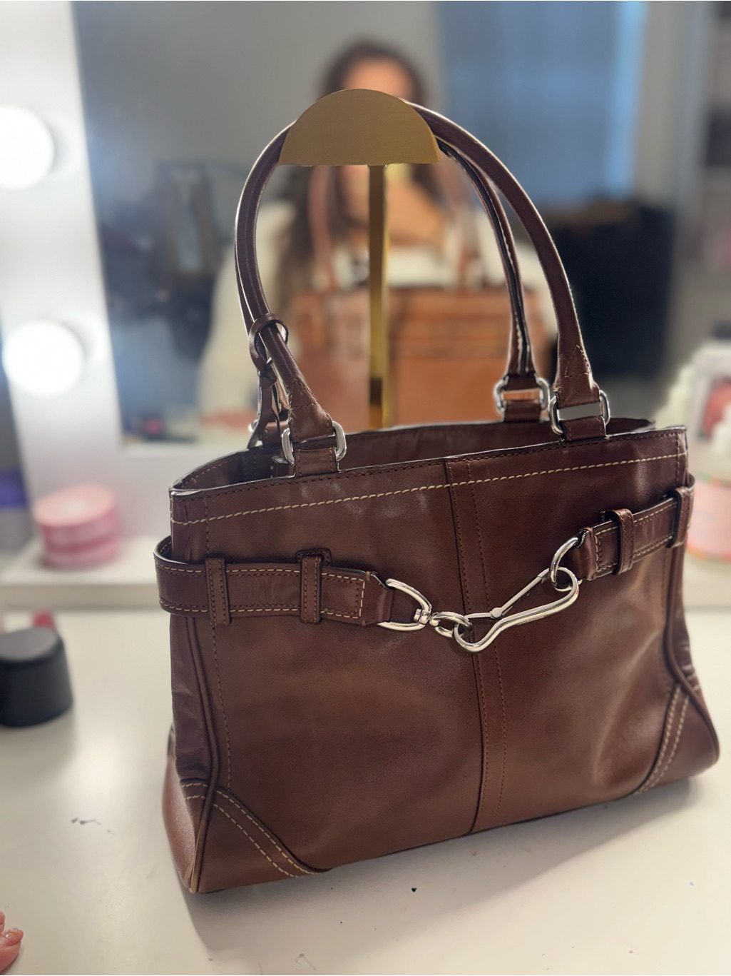 Classic Brown Leather Tote Handbag